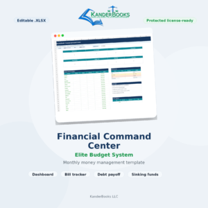 Excel monthly budget dashboard showing income expenses bills debt and savings