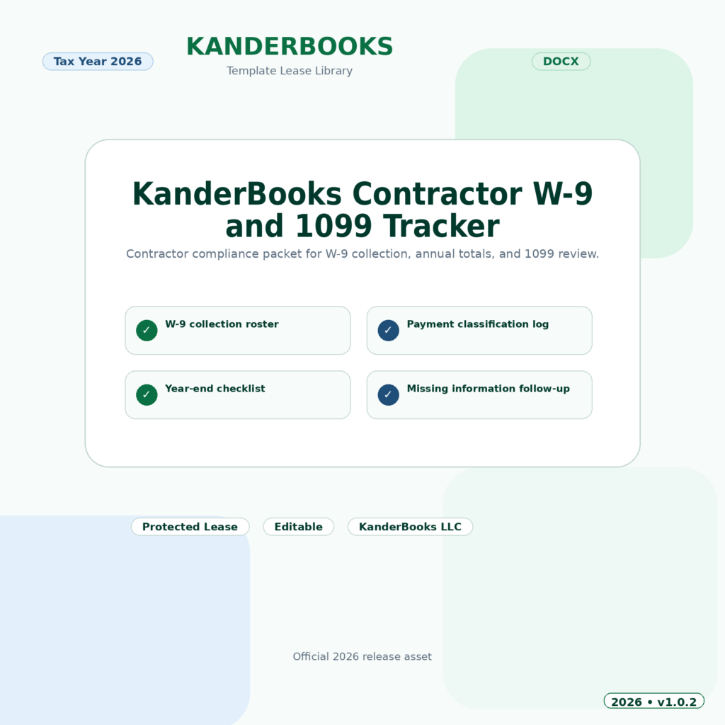 KanderBooks Contractor W-9 and 1099 Wizard – Tax Year 2026