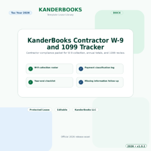 KanderBooks Contractor W-9 and 1099 Tracker – Tax Year 2026