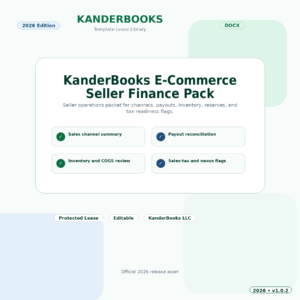 KanderBooks E-Commerce Seller Finance Pack – 2026 Edition