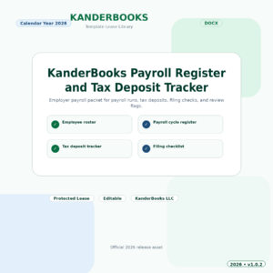KanderBooks Payroll Register and Tax Deposit Tracker – Calendar Year 2026