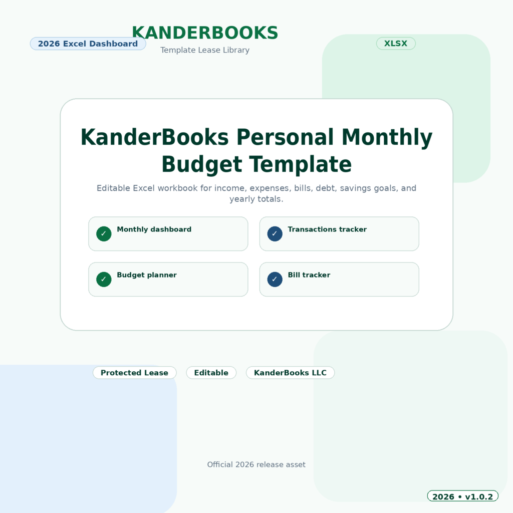 KanderBooks Personal Monthly Budget Wizard – 2026