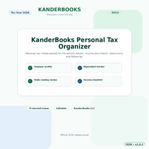 KanderBooks Personal Tax Organizer – Tax Year 2026