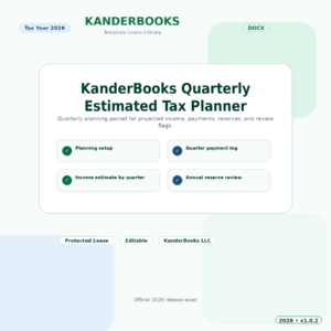 KanderBooks Quarterly Estimated Tax Planner – Tax Year 2026